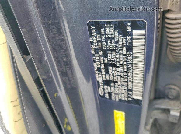 KM8K33A59LU416830 2020 HYUNDAI KONA Charcoal VIN կոդի պիտակի տեսք