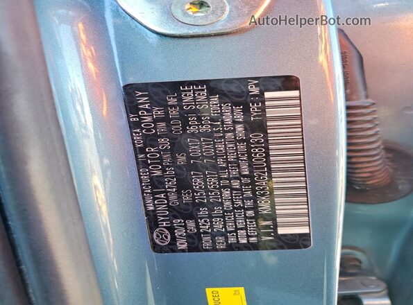 KM8K33AG2LU068130 2020 HYUNDAI KONA Teal VIN კოდის სტიკერის ხედი