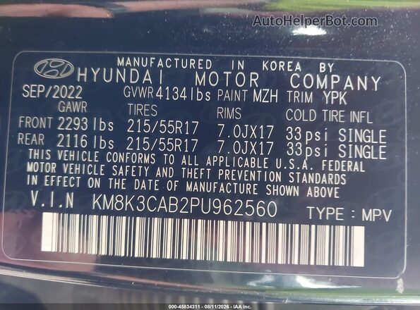 KM8K3CAB2PU962560 2023 HYUNDAI KONA Black Շարժիչի բաժամունքի տեսք