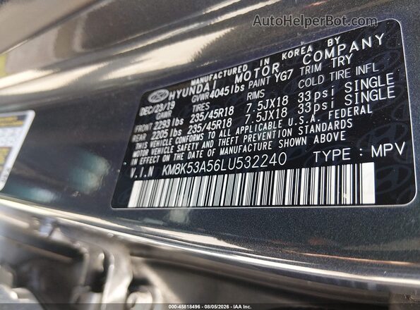KM8K53A56LU532240 2020 HYUNDAI KONA Gray Widok komory silnika