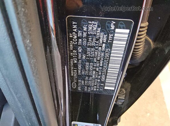 KM8K53A5XJU129875 2018 HYUNDAI KONA Черный Вид наклейки с VIN-кодом