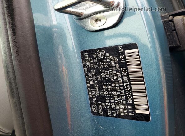 KM8K53AG7LU067887 2020 HYUNDAI KONA Turquoise Vista de la etiqueta del VIN