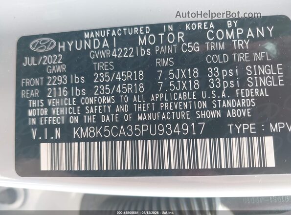 KM8K5CA35PU934917 2023 HYUNDAI KONA Gray Engine compartment view