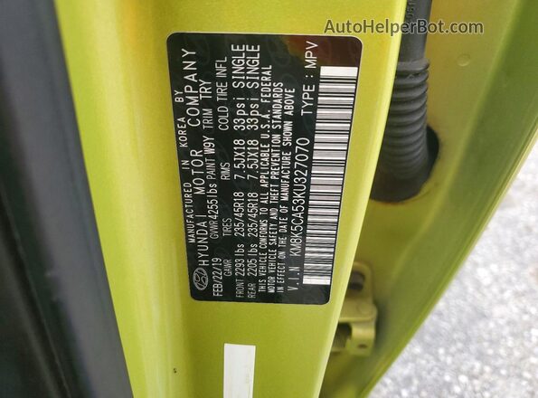KM8K5CA53KU327070 2019 HYUNDAI KONA Green Widok komory silnika