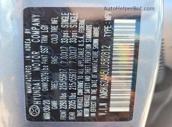 KM8K62AA5LU582812 2020 HYUNDAI KONA Gray VIN sticker view