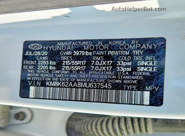 KM8K62AA8MU637545 2021 HYUNDAI KONA White Widok komory silnika