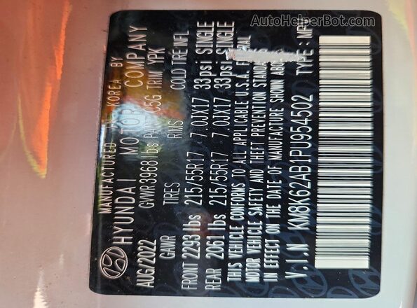 KM8K62AB1PU954502 2023 HYUNDAI KONA Gray VIN sticker view
