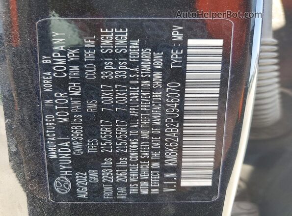 KM8K62AB2PU946070 2023 HYUNDAI KONA Black Widok naklejki z numerem VIN