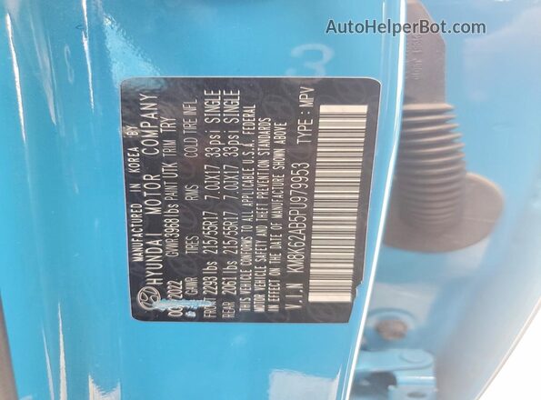 KM8K62AB5PU979953 2023 HYUNDAI KONA Blue VIN sticker view