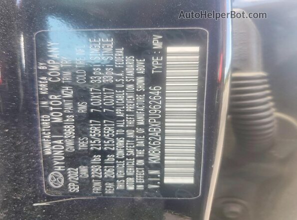 KM8K62ABXPU962646 2023 HYUNDAI KONA Black VIN կոդի պիտակի տեսք