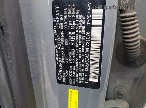 KM8K6CA58MU731076 2021 HYUNDAI KONA Gray Вид наклейки з VIN-кодом