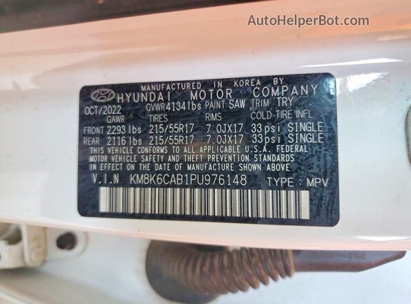KM8K6CAB1PU976148 2023 HYUNDAI KONA White VIN sticker view