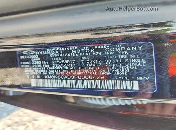 KM8K6CAB3PU006429 2023 HYUNDAI KONA Black Вид наклейки з VIN-кодом