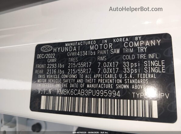 KM8K6CAB3PU995994 2023 HYUNDAI KONA White Widok komory silnika