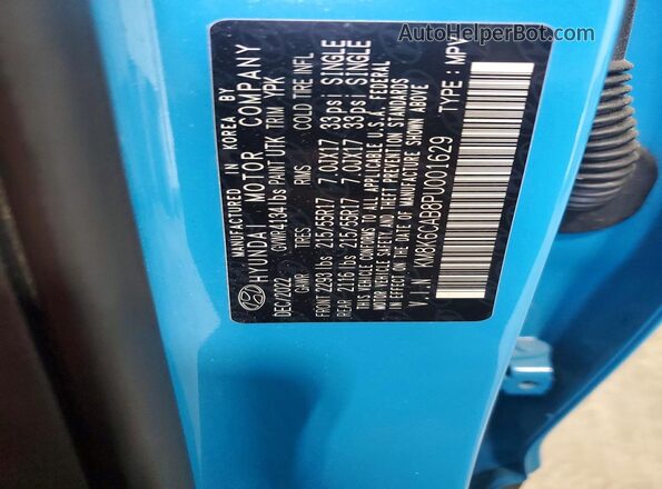 KM8K6CAB8PU001629 2023 HYUNDAI KONA Blue VIN կոդի պիտակի տեսք