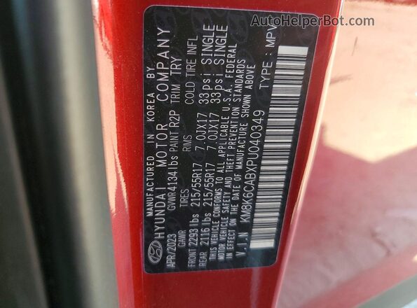 KM8K6CABXPU040349 2023 HYUNDAI KONA Maroon Вид наклейки з VIN-кодом