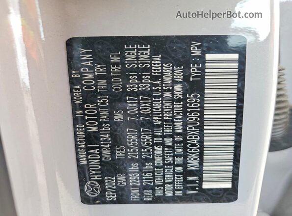 KM8K6CABXPU961695 2023 HYUNDAI KONA Gray VIN კოდის სტიკერის ხედი