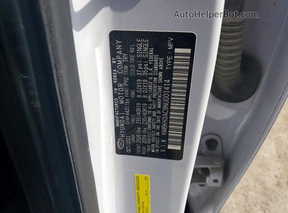 KM8KH3AC9NU001414 2022 HYUNDAI KONA White VIN կոդի պիտակի տեսք
