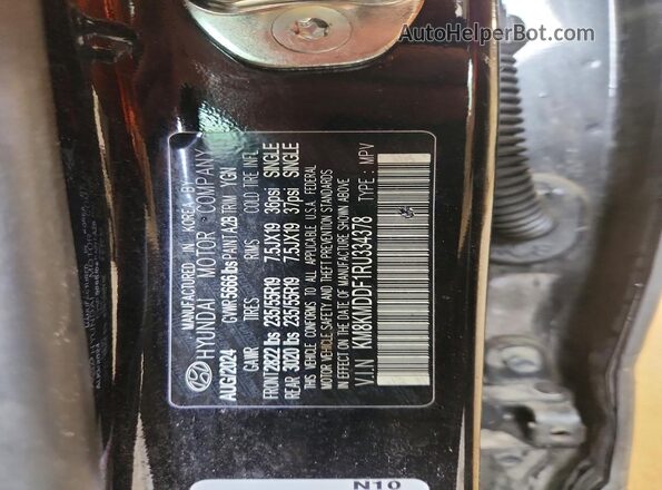 KM8KMDDF1RU334378 2024 HYUNDAI IONIQ Черный Вид наклейки с VIN-кодом