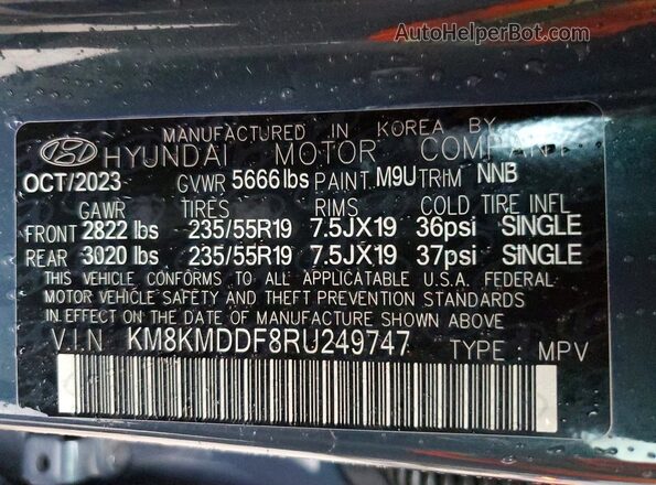 KM8KMDDF8RU249747 2024 HYUNDAI IONIQ Gray Widok naklejki z numerem VIN