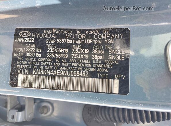 KM8KN4AE9NU068482 2022 HYUNDAI IONIQ Синий Вид наклейки с VIN-кодом