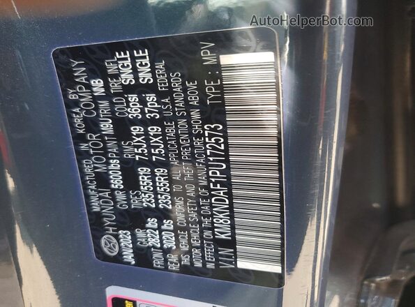 KM8KNDAF1PU172573 2023 HYUNDAI IONIQ Синий Вид наклейки с VIN-кодом