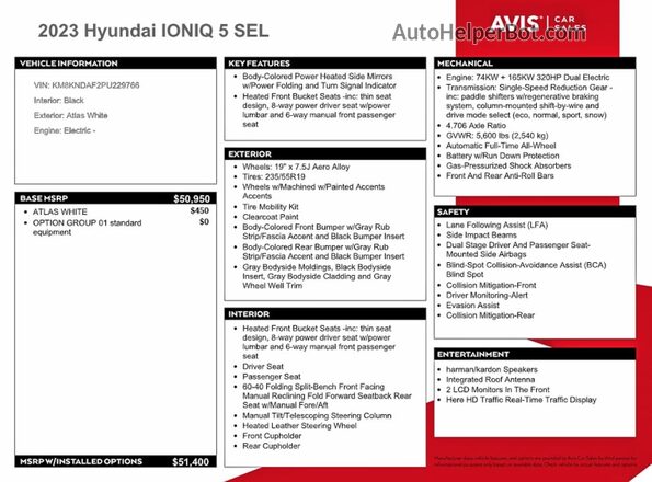 KM8KNDAF2PU229766 2023 HYUNDAI IONIQ White VIN კოდის სტიკერის ხედი