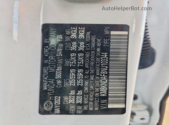 KM8KNDAF8NU103344 2022 HYUNDAI IONIQ White Вид підкапотного простору
