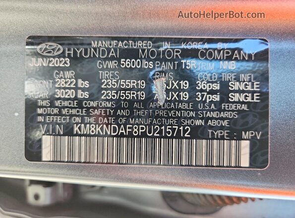 KM8KNDAF8PU215712 2023 HYUNDAI IONIQ Черный Вид наклейки с VIN-кодом