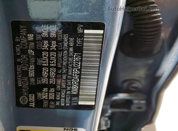 KM8KRDAF8PU227671 2023 HYUNDAI IONIQ Синий Вид наклейки с VIN-кодом