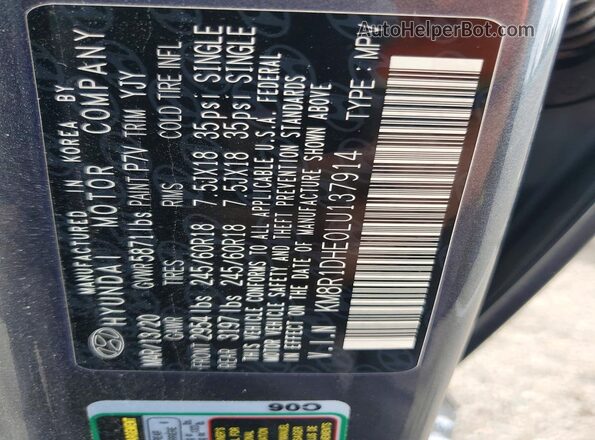 KM8R1DHE0LU137914 2020 HYUNDAI PALISADE Серый Вид наклейки с VIN-кодом