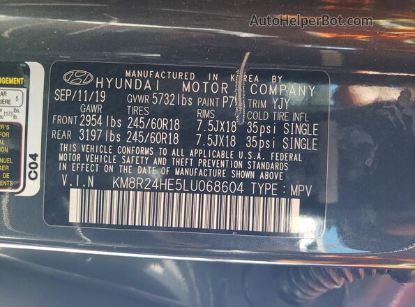 KM8R24HE5LU068604 2020 HYUNDAI PALISADE Gray VIN sticker view