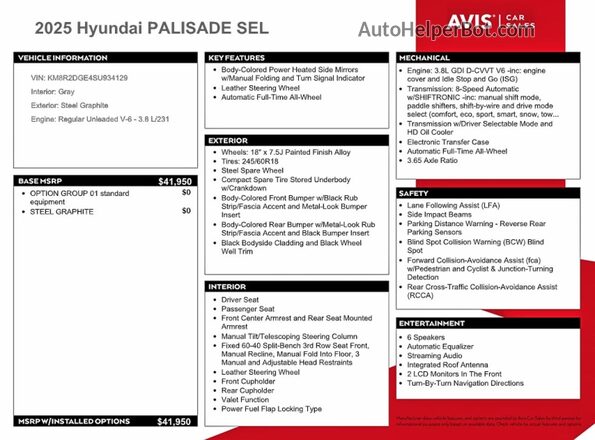 KM8R2DGE4SU934129 2025 HYUNDAI PALISADE Gray VIN კოდის სტიკერის ხედი