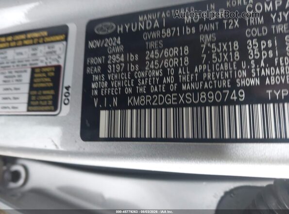KM8R2DGEXSU890749 2025 HYUNDAI PALISADE Gray Widok komory silnika