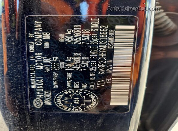 KM8R2DHE8MU318662 2021 HYUNDAI PALISADE Синий Вид наклейки с VIN-кодом