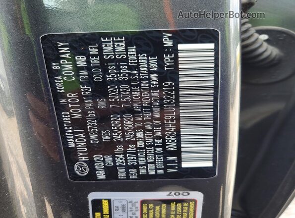 KM8R34HE9LU132219 2020 HYUNDAI PALISADE Угольный Панорамный вид салона 360°