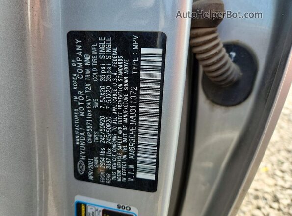 KM8R3DHE1MU311372 2021 HYUNDAI PALISADE Silver Widok naklejki z numerem VIN