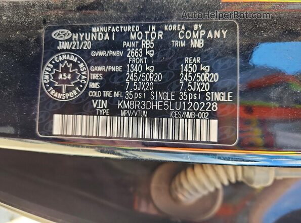 KM8R3DHE5LU120228 2020 HYUNDAI PALISADE Black VIN კოდის სტიკერის ხედი