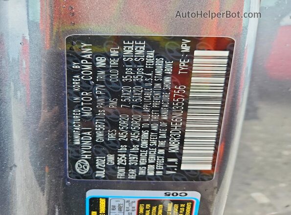 KM8R3DHE6NU355756 2022 HYUNDAI PALISADE Charcoal VIN კოდის სტიკერის ხედი