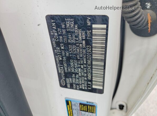 KM8R3DHEXMU201923 2021 HYUNDAI PALISADE White VIN კოდის სტიკერის ხედი
