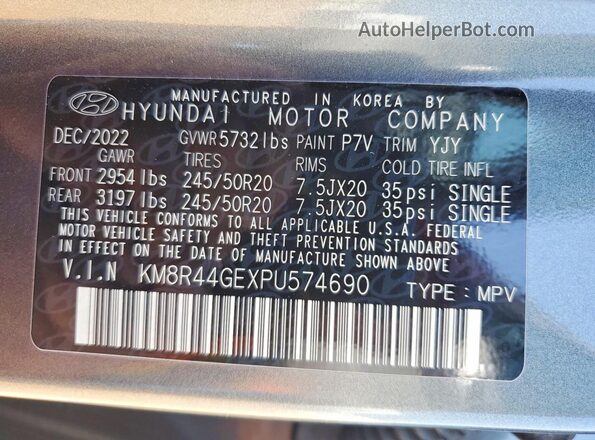 KM8R44GEXPU574690 2023 HYUNDAI PALISADE Gray Vista de la etiqueta del VIN