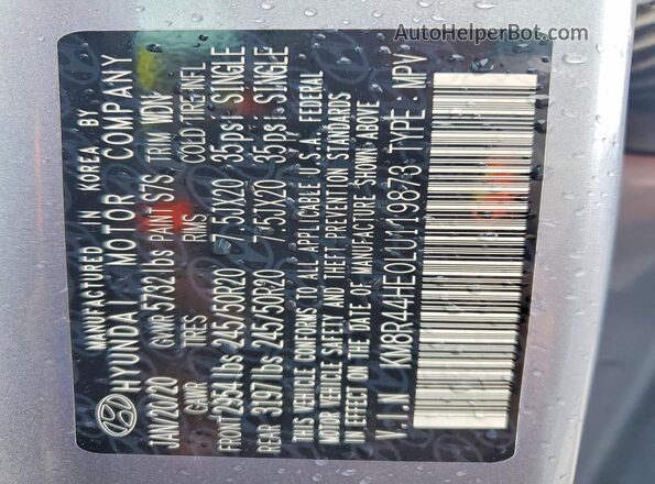 KM8R44HE0LU119873 2020 HYUNDAI PALISADE Gray Vista de la etiqueta del VIN