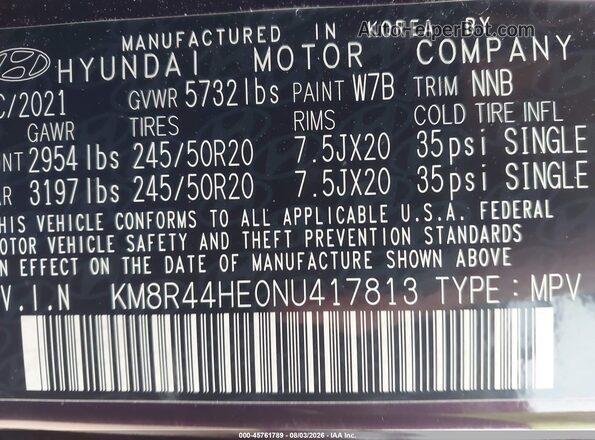 KM8R44HE0NU417813 2022 HYUNDAI PALISADE Burgundy Engine compartment view