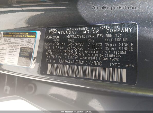 KM8R44HE4MU177888 2021 HYUNDAI PALISADE Gray Շարժիչի բաժամունքի տեսք