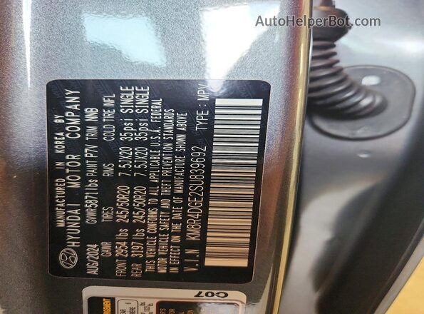 KM8R4DGE2SU839692 2025 HYUNDAI PALISADE Угольный Панорамный вид салона 360°