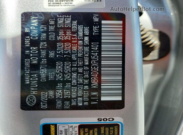 KM8R4DGEXPU541401 2023 HYUNDAI PALISADE Silver VIN კოდის სტიკერის ხედი