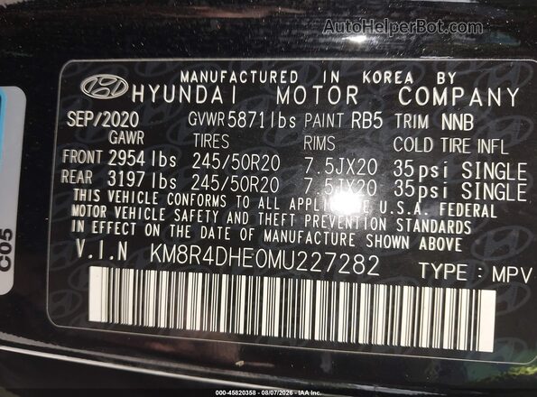 KM8R4DHE0MU227282 2021 HYUNDAI PALISADE Black ძრავის განყოფილების ხედი