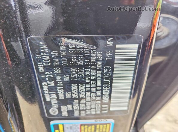 KM8R4DHE3LU172759 2020 HYUNDAI PALISADE Black VIN კოდის სტიკერის ხედი
