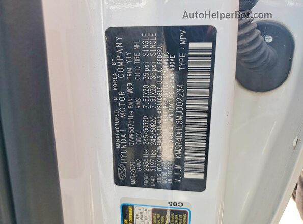 KM8R4DHE3MU302234 2021 HYUNDAI PALISADE White Widok naklejki z numerem VIN