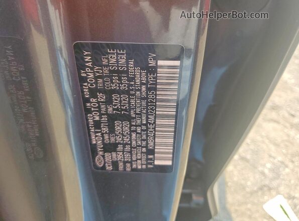 KM8R4DHE4MU231285 2021 HYUNDAI PALISADE Gray VIN კოდის სტიკერის ხედი